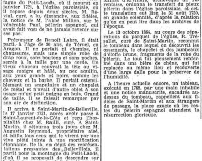 Article sur le bicentenaire de la translation des reliques de Paul le pèlerin – Le Petit Dauphinois (1930)